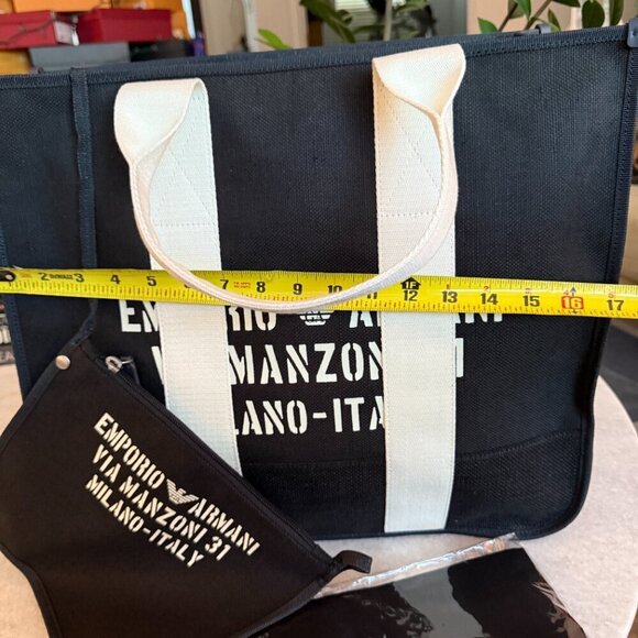 Armani Black Via Manzoni Black Fabric Tote Bag with removable pouch - Picture 11 of 13